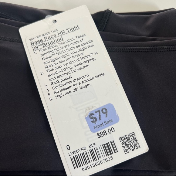 Lululemon Base Pace High Rise Tight 28" Brushed size 0 Black BLK - Picture 5 of 5